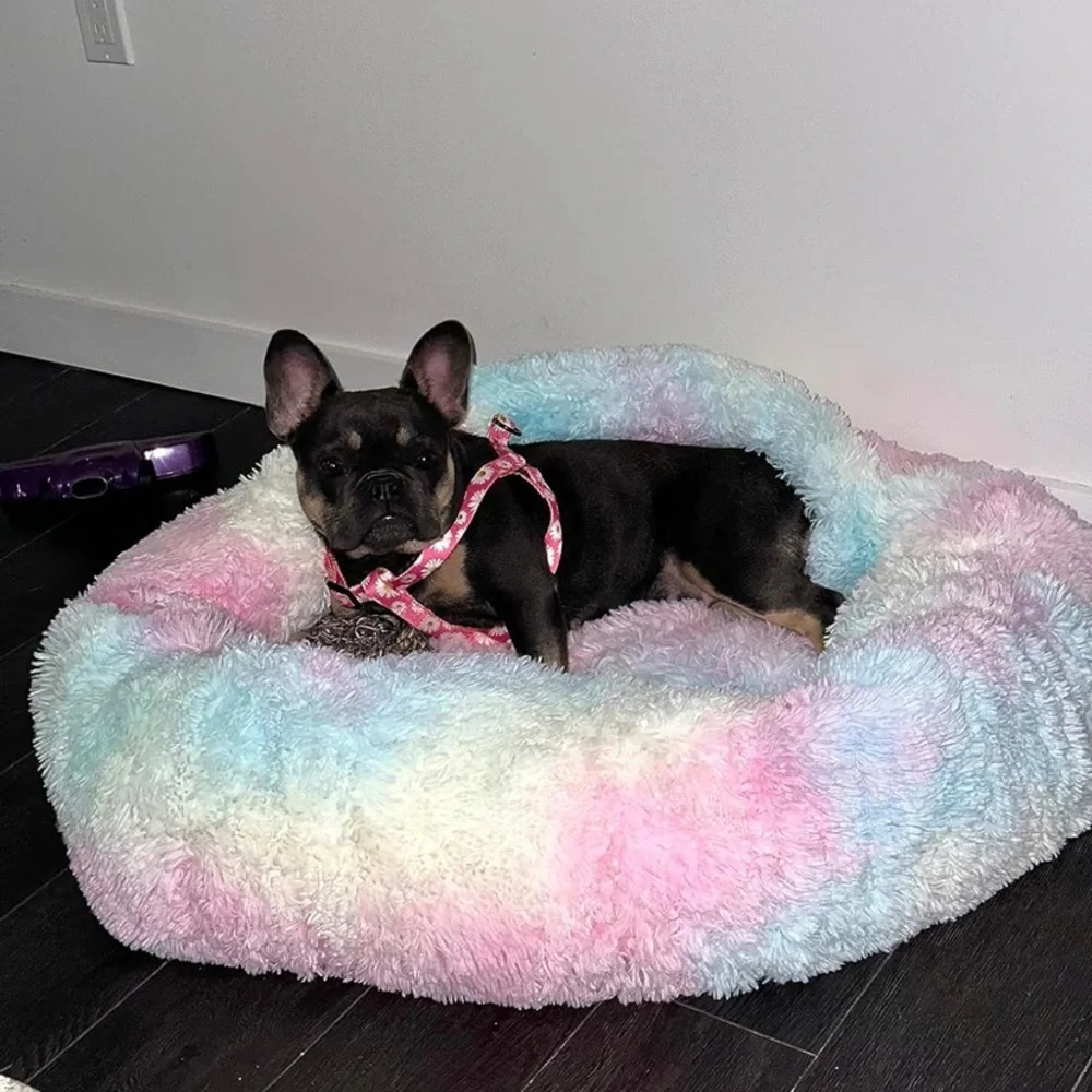 Fur Round Container calming bed Deluxe Super Plush Pet Bed Approx 24x24”